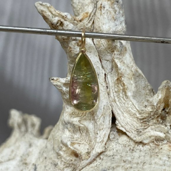 2CT Natural Pink Green Watermelon Tourmaline Pear Shape in Solid 14K Yellow Gold - Picture 7 of 8